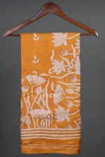 Bolpur – Hand-Stitched Ocher Yellow Lotus Motif Nakshi Kantha Saree - Image 5