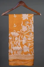 Bolpur – Hand-Stitched Ocher Yellow Lotus Motif Nakshi Kantha Saree - Image 2