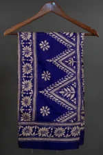 Bolpur – Hand-Stitched Navy Blue Flower Motif Nakshi Kantha Saree - Image 5
