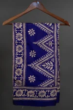 Bolpur – Hand-Stitched Navy Blue Flower Motif Nakshi Kantha Saree - Image 5