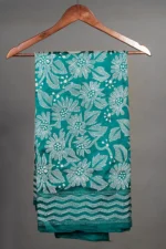 Bolpur – Hand-Stitched Sea Green White Floral Nakshi Kantha Saree - Image 4