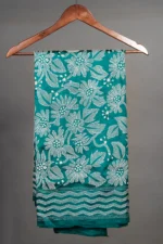 Bolpur – Hand-Stitched Sea Green White Floral Nakshi Kantha Saree - Image 2