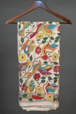 Bolpur – Hand-Stitched Beige Bird Motif Nakshi Kantha Saree - Image 3