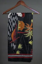 Bolpur – Hand-Stitched Black Fisherman Theme Nakshi Kantha Saree - Image 2