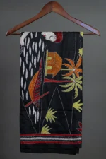 Bolpur – Hand-Stitched Black Fisherman Theme Nakshi Kantha Saree - Image 3