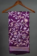 Bolpur – Hand-Stitched Purple Leafy Motif Nakshi Kantha Saree - Image 4