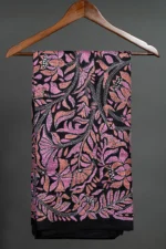 Bolpur – Hand-Stitched Black Pink Floral Nakshi Kantha Saree - Image 3
