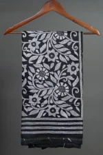 Bolpur – Hand-Stitched Black White Floral Nakshi Kantha Saree - Image 4