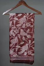 Bolpur – Hand-Stitched Maroon Bird Motif Nakshi Kantha Saree - Image 4