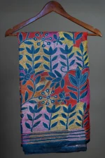 Bolpur – Hand-Stitched Dark Blue Floral Reverse Kantha Saree - Image 4