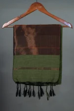 Phulia – Moss Green Handwoven Saree with Lustrous Metallic Highlights - Image 4