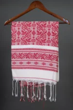 Phulia – White and Red Floral Design Pure Cotton Handloom Saree - Image 4