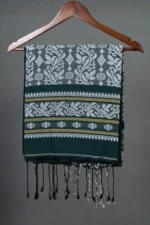 Phulia – Green and White Floral Design Pure Cotton Handloom Saree - Image 4