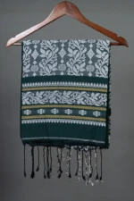 Phulia – Green and White Floral Design Pure Cotton Handloom Saree - Image 3