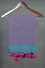 Phulia – Turquoise Blue Modern Pure Khadi Cotton Handloom Saree - Image 4