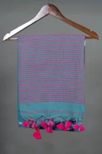 Phulia – Turquoise Blue Modern Pure Khadi Cotton Handloom Saree - Image 3