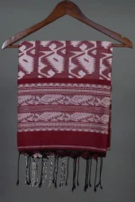 Phulia – Maroon Modern Leafy Design Pure Cotton Handloom Saree - Image 3