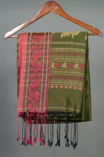 Phulia – Leafy Green Modern Floral Design Pure Cotton Handloom Saree - Image 3