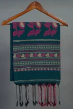 Phulia – Dark Green Modern Floral Design Pure Cotton Handloom Saree - Image 4