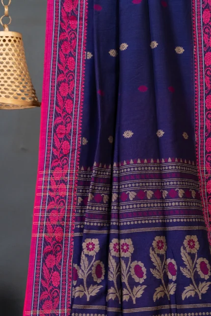 Phulia – Deep Violet Modern Floral Design Pure Cotton Handloom Saree