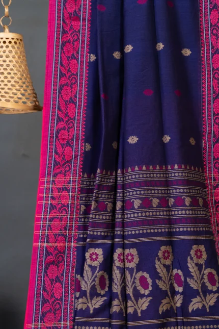 Phulia – Deep Violet Modern Floral Design Pure Cotton Handloom Saree