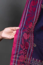 Phulia – Deep Violet Modern Floral Design Pure Cotton Handloom Saree - Image 3