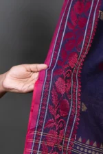 Phulia – Deep Violet Modern Floral Design Pure Cotton Handloom Saree - Image 4