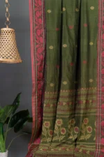 Phulia – Leafy Green Modern Floral Design Pure Cotton Handloom Saree