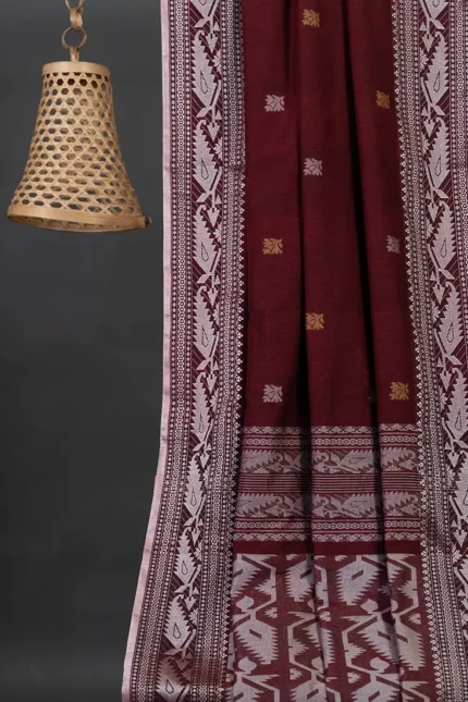 Phulia – Maroon Modern Leafy Design Pure Cotton Handloom Saree