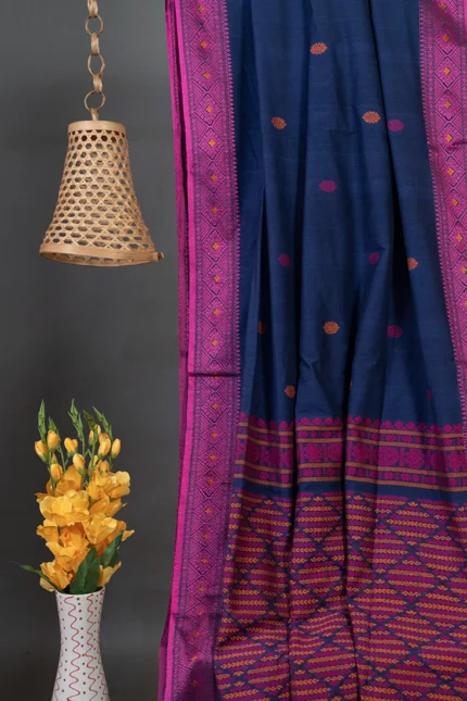 Phulia – Navy Blue Modern Geometric Design Pure Cotton Handloom Saree