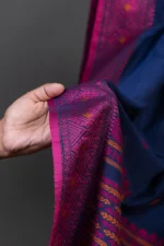 Phulia – Navy Blue Modern Geometric Design Pure Cotton Handloom Saree - Image 3