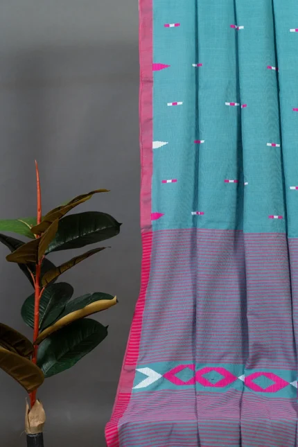 Phulia – Turquoise Blue Modern Pure Khadi Cotton Handloom Saree