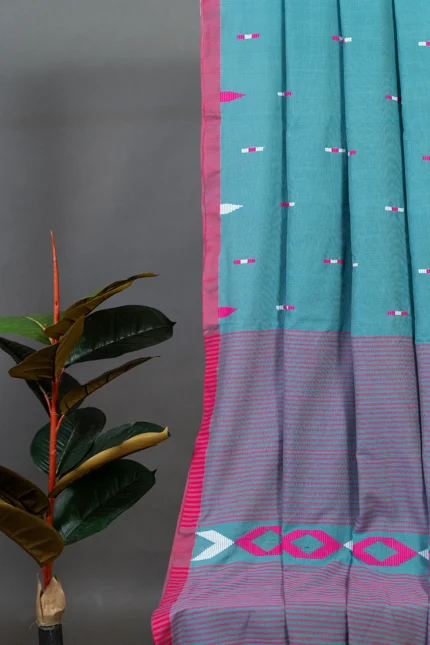 Phulia – Turquoise Blue Modern Pure Khadi Cotton Handloom Saree