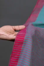 Phulia – Turquoise Blue Modern Pure Khadi Cotton Handloom Saree - Image 3