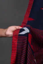 Phulia – Dark Blue Modern Pure Khadi Cotton Handloom Saree - Image 5