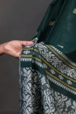 Phulia – Green and White Floral Design Pure Cotton Handloom Saree - Image 3