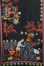 Bolpur – Hand-Stitched Black Fisherman Theme Nakshi Kantha Saree - Image 4