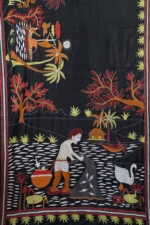 Bolpur – Hand-Stitched Black Fisherman Theme Nakshi Kantha Saree - Image 2