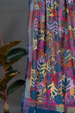 Bolpur – Hand-Stitched Dark Blue Floral Reverse Kantha Saree