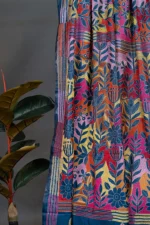 Bolpur – Hand-Stitched Dark Blue Floral Reverse Kantha Saree