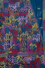 Bolpur – Hand-Stitched Dark Blue Floral Reverse Kantha Saree - Image 2