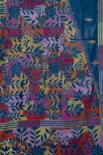 Bolpur – Hand-Stitched Dark Blue Floral Reverse Kantha Saree - Image 3