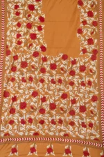 Bolpur – Hand-Stitched Golden Rose Motif Nakshi Kantha Saree - Image 3
