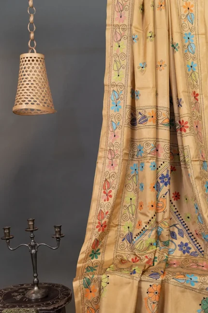 Bolpur – Hand-Stitched Multicolor Floral Motif Nakshi Kantha Saree