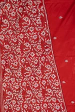 Bolpur – Hand-Stitched Orange Red Leafy Floral Nakshi Kantha Saree - Image 3