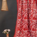 Bolpur – Hand-Stitched Orange Red Leafy Floral Nakshi Kantha Saree
