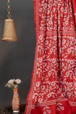 Bolpur – Hand-Stitched Orange Red Leafy Floral Nakshi Kantha Saree
