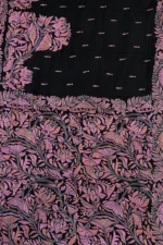 Bolpur – Hand-Stitched Black Pink Floral Nakshi Kantha Saree - Image 3