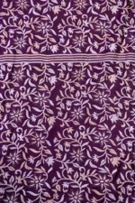 Bolpur – Hand-Stitched Purple Leafy Motif Nakshi Kantha Saree - Image 2