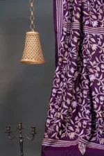 Bolpur – Hand-Stitched Purple Leafy Motif Nakshi Kantha Saree